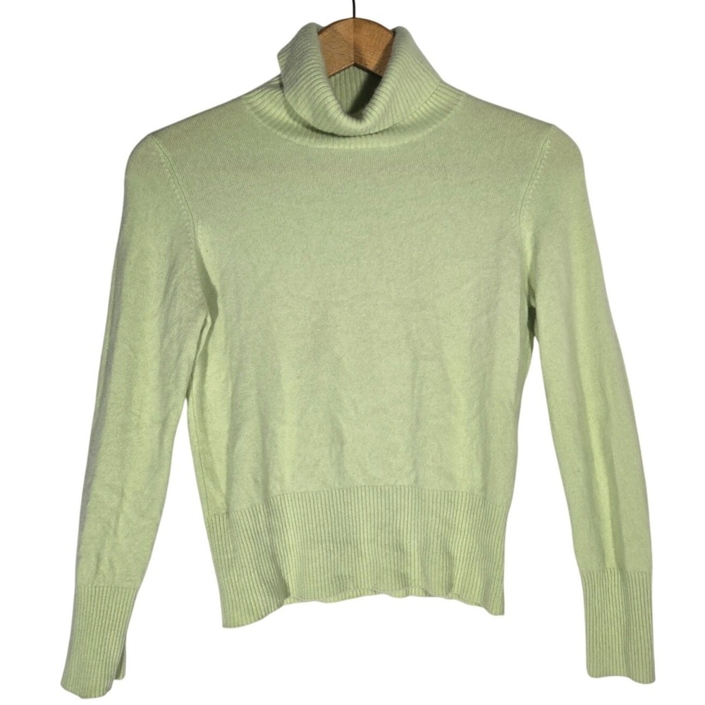 Griffen Cashmere Green Turtle Neck‎ Spring Lightweight Cozy Pullover Petite XL